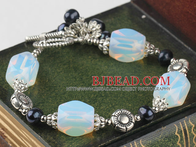 black pearl opal stone bracelet