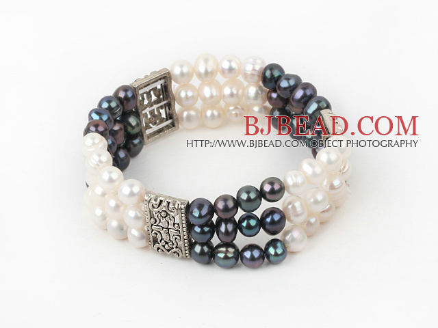 white and black pearl 3 strand bracelet