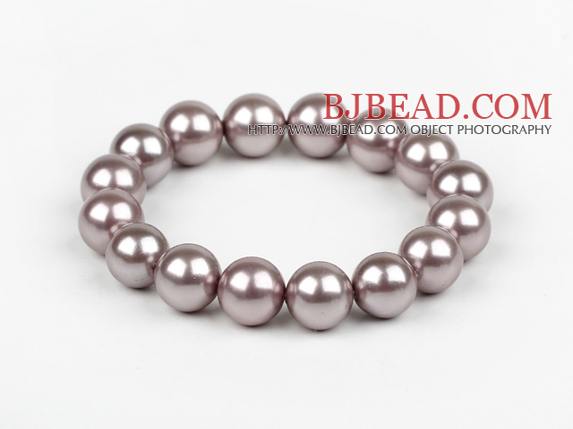 12mm Round Purple Seashell bead Elastic bracelet