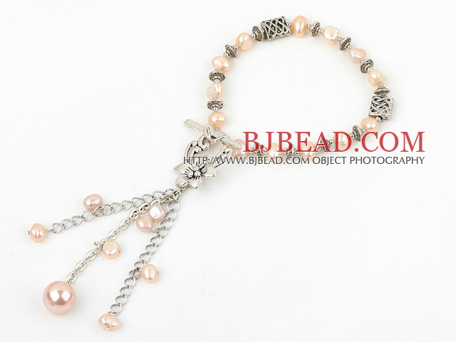 fashion natural pink pearl bracelet with toggle clasp