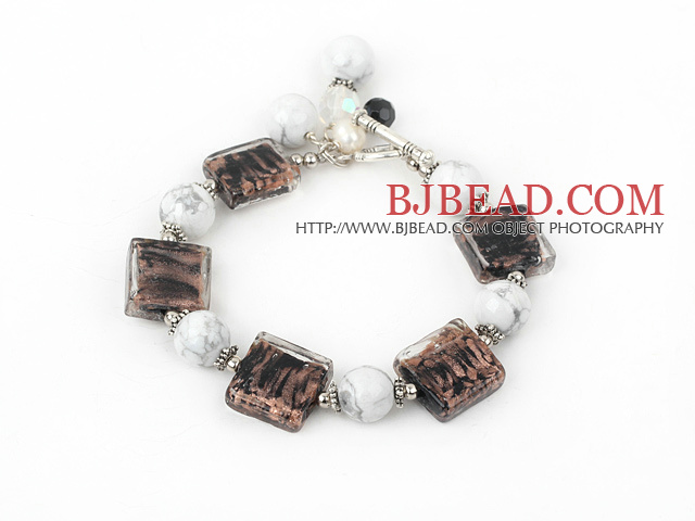 Howlite colored glaze beads bracelet with toggle clasp