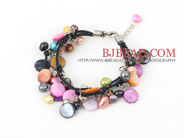 7 inches multi color pearl shell bracelet with lobster clasp