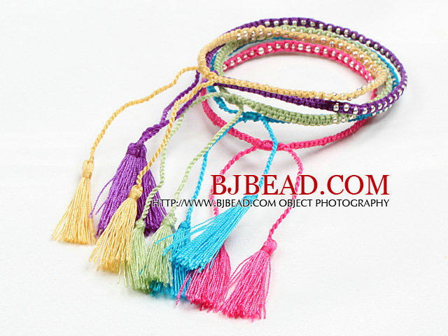5 Pcs Multi Color Thread Woven Adjustable Drawstring Bracelet With Tassel Charm