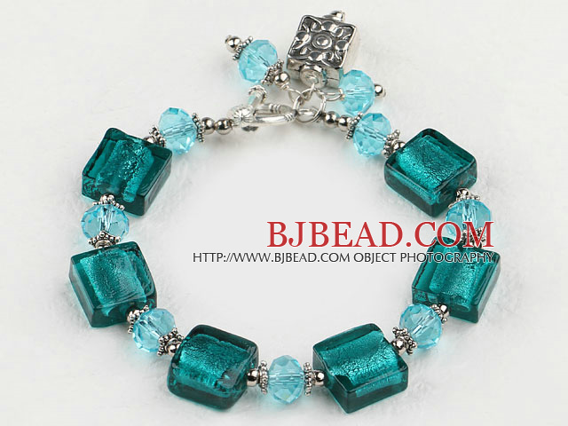 green colored glaze and  crystal bracelet with toggle clasp