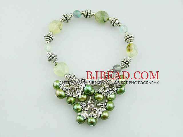 pearl and green rutilated quartz bracelet