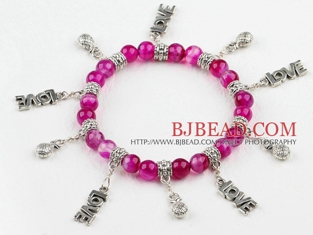 8mm pink agate elastic bracelet with lovely charms
