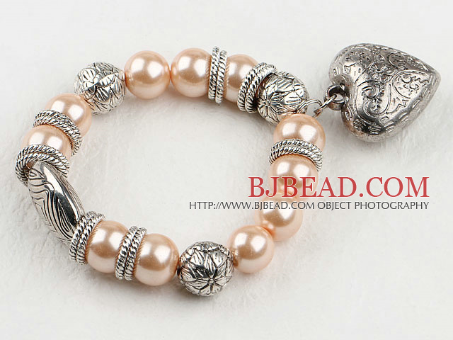 light yellow acrylic pearl bracelet with heart charms