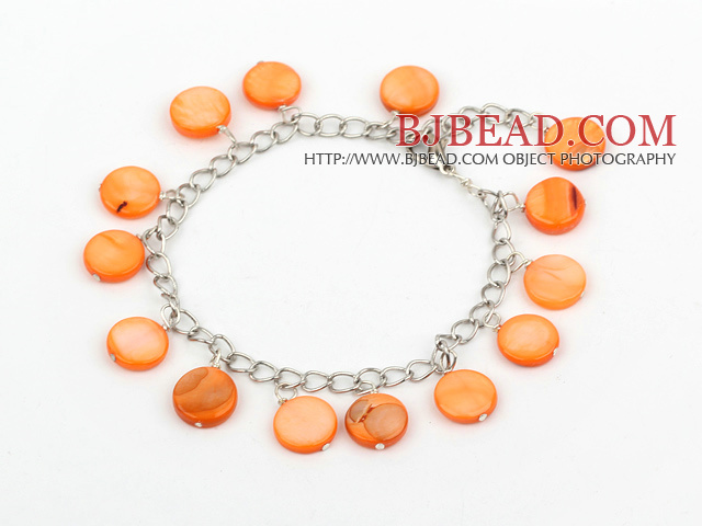 11mm orange round shell bracelet with extendable chain