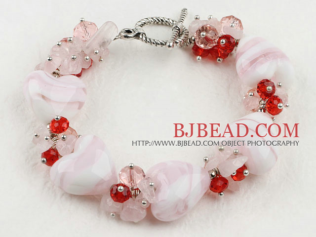 7.9inches heart shape colored glaze bracelet with toggle clasp