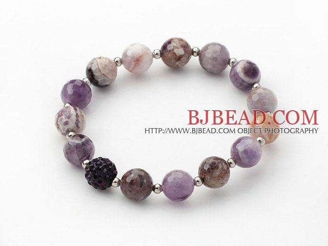 Purple Series 10mm Flower Amethyst and Metal Beads and Rhinestone Beaded Stretch Bracelet