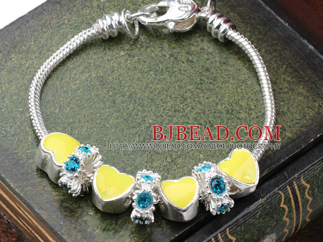 Fashion Style Yellow Color Heart Shape Accesories with Rhinestone Charm Bracelet