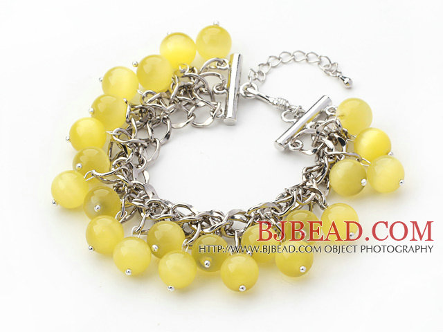 Yellow Color 10mm Round Cats Eye Bracelet with Metal Chain