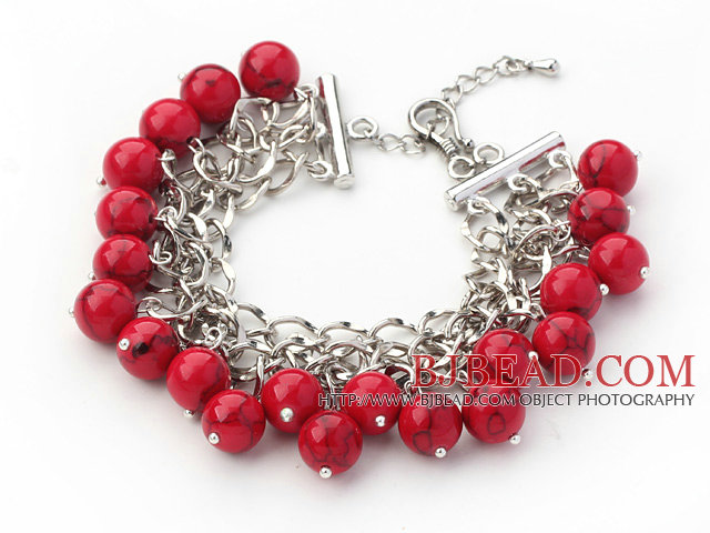Red Series 10mm Round Alaqueca Bracelet with Metal Chain