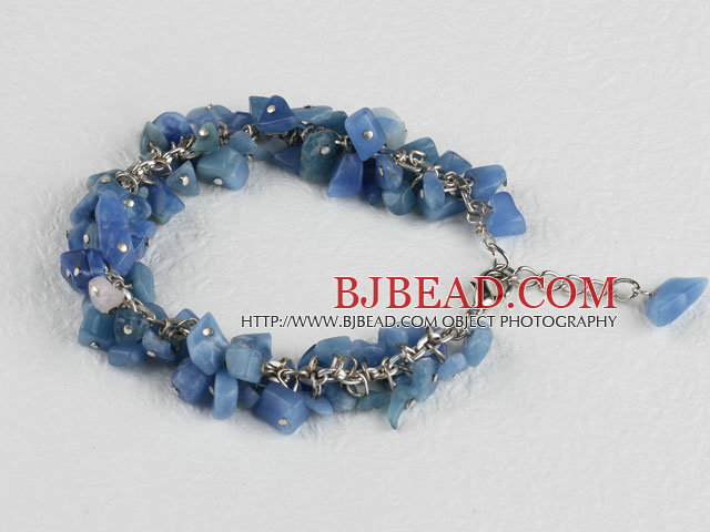 single strand blue aventurine chips bracelet with adjusable chain