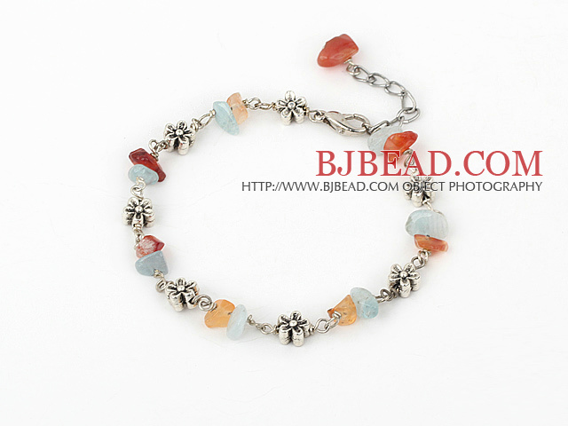 natual agate and aquamarine bracelet with extendable chain