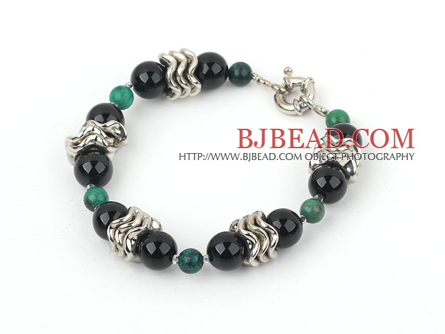 7 inches phoenix stone and black agate bracelet with moonlight clasp