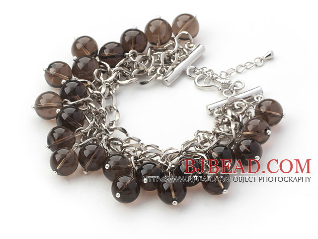 Brown Series 10mm Round Smoky Quartz Bracelet with Metal Chain