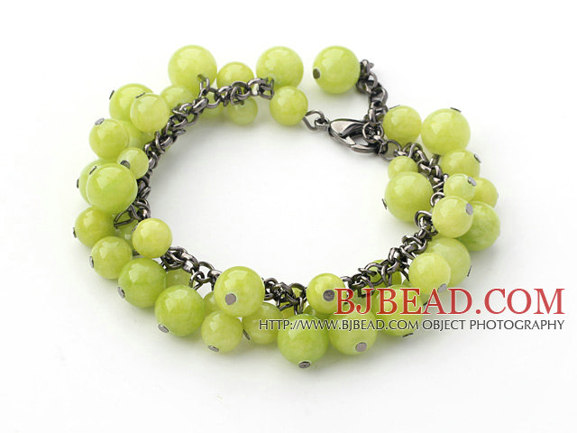 Apple Green Series Round Green Jade Bracelet with Bronze Chain