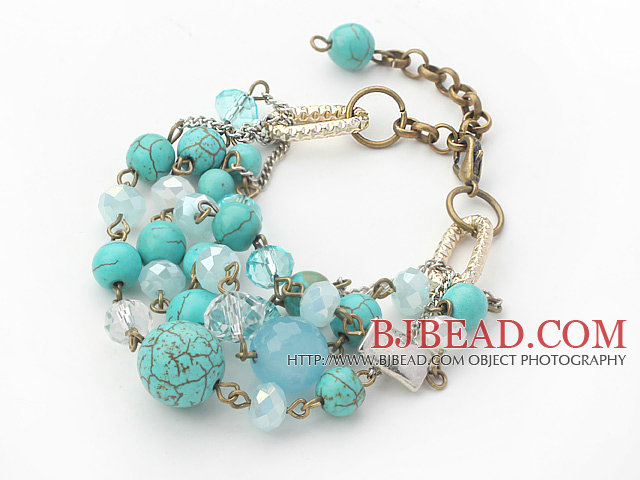 Green Series Turquoise and Kyanite and Clear Crystal Bracelet with Bronze Chain