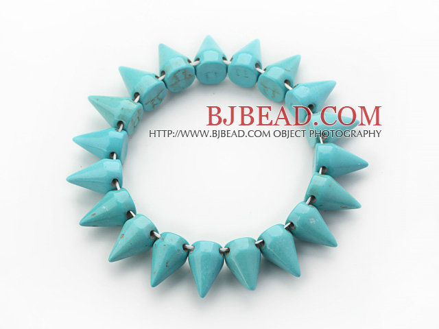 Simple Style Blue Green Color Turquoise Punk Bullet Stretch Bangle Bracelet