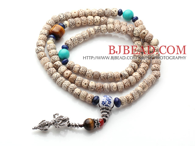 Vintage Style Multi Strands Leaves the Bodhi Lapis Turquoise Tiger Eye Beads Elastic Rosary/Prayer Bracelet