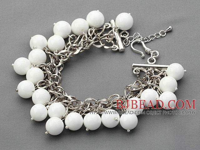 White Series 10mm Round White Porcelain Stone Bracelet with Metal Chain