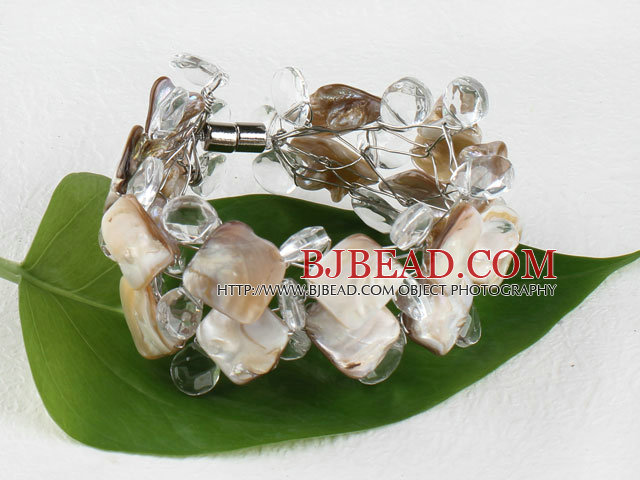 white crystal and shell bracelet with magnetic clasp