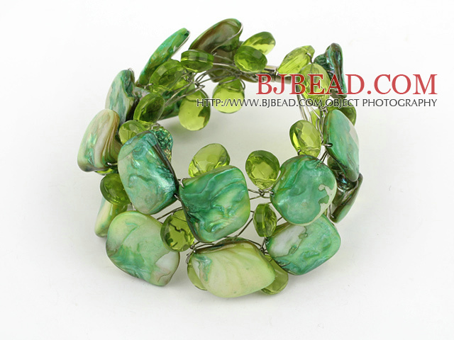 green crystal and shell bracelet with magnetic clasp