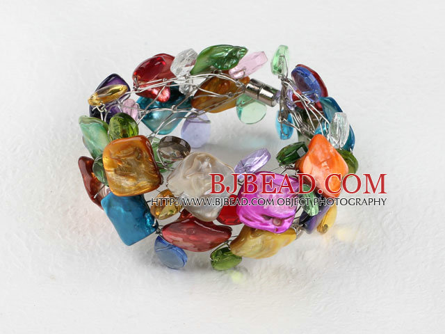 multi color crystal and shell bracelet with magnetic clasp