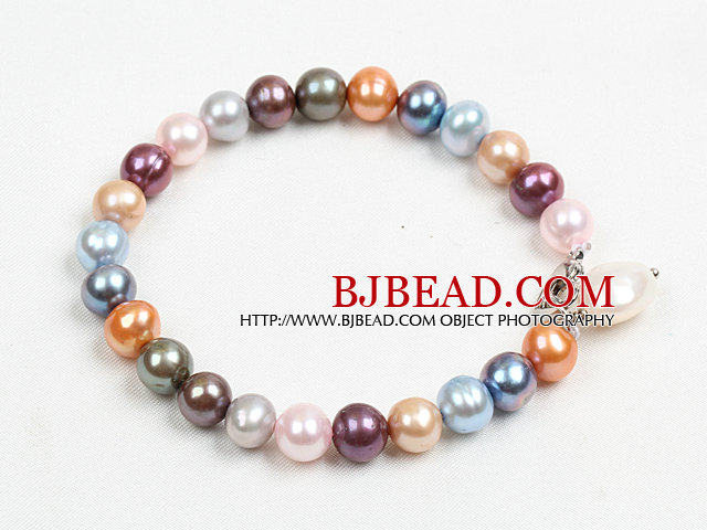 Summer Style Multi Color Natural Freshwater Pearl Bracelet With Pearl Charm And Heart Clasp