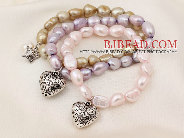 3 pcs Beautiful Dyed Multi Color Baroque Freshwater Pearl Bracelet with ...