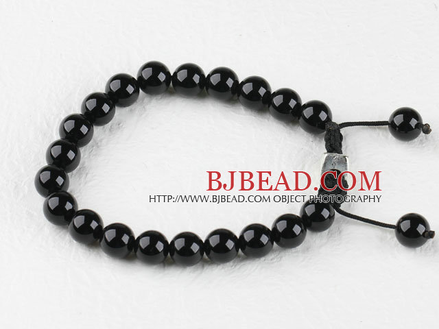 7.5 inches 8mm black agate brecalet with extendable chain