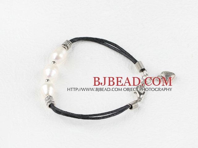 hot style white pearl silver spacer beads bracelet with extendable chain