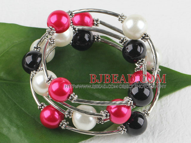 7.5 inches three color 12mm shell beads bangle wrap bracelet