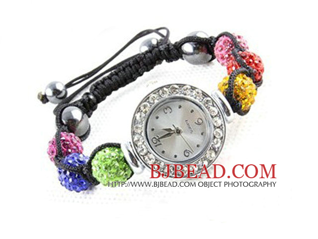 Fashion Style Multi Color Rhinestone Ball Watch Drawstring Bracelet