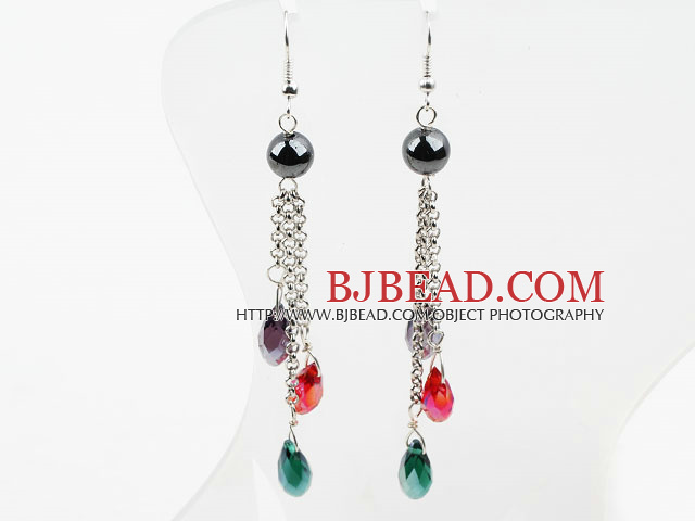 Dangle Style Drop Shape Multi Color Crystal Earrings with Tungsten Steel Stone