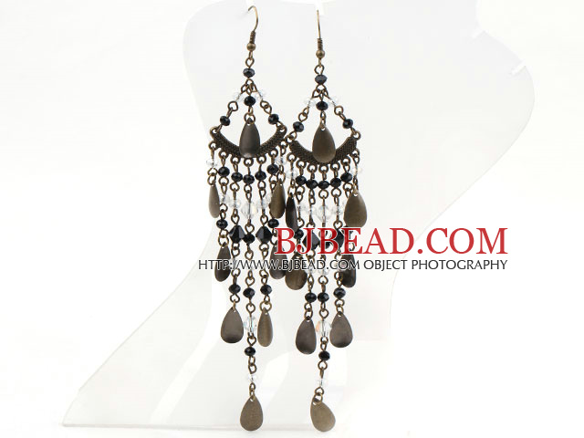 Vintage Style Black and Clear Crystal Long Earrings