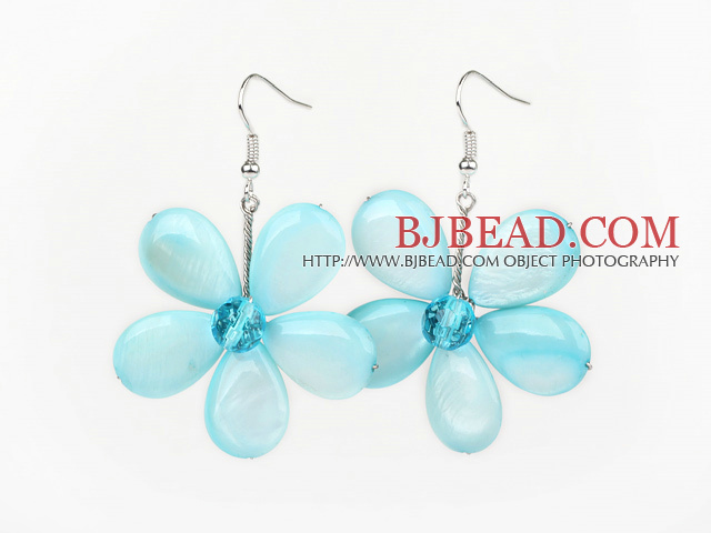Light Blue Series Light Blue Shell and Blue Crystal Flower Earrings