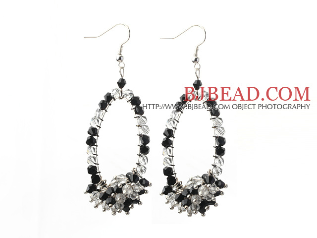 Assorted Fashion Style Black and Clear Crystal Hoop Earrings