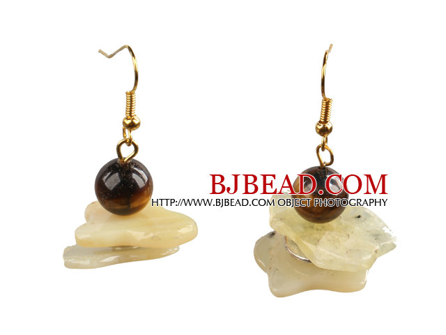 Special Fashion Design Irregular Shape Yellow Opal And Tiger Eye Stone Dangle Earrings