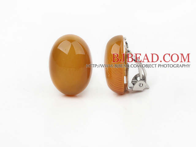 Simple Design Oval Shape Yellow Agate Clip Earrings
