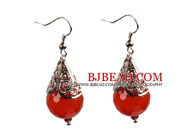 Simple Vintage Style Faceted Red Agate Dangle Earrings With Tibet Silve Accessory