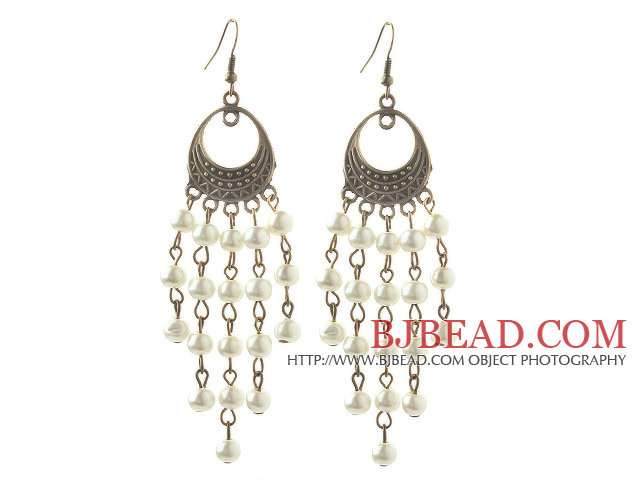 Vintage Style White Seashell Beads Dangle Earrings