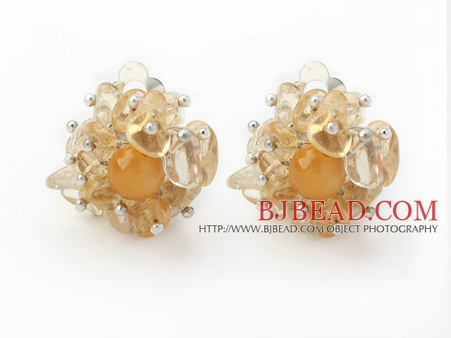 New Design Fashion Style Citrine Chips Clip Earrings