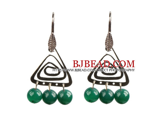 Popular Fashion Natural Green Agate Earrings With Triangular Accessory