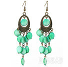 Vintage Style Oval Shape Accessory and Flat Round Green Shell Long Earrings