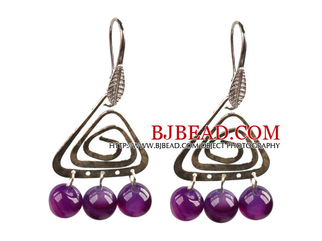 Popular Fashion Natural Purple Agate Earrings With Triangular Accessory