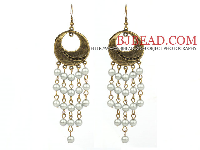 Vintage Style Gray Color Round Seashell Dangle Earrings