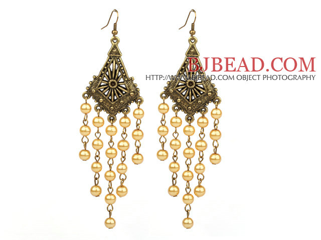 Vintage Style Golden Color Seashell Beads Long Earrings