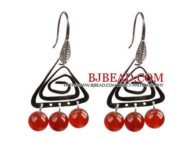 Popular Fashion Natural Red Agate Earrings With Triangular Accessory